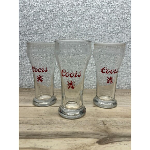 Vtg 1970 Set Of 3 Coors Red Griffin Lion Logo Beer Glasses - Picture 1 of 12
